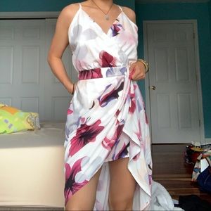 Pink White Floral High Low Wrap Dress NWOT